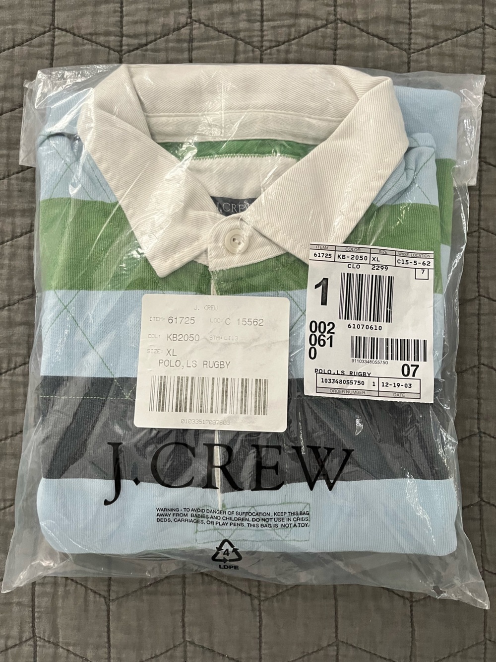 Vintage J.Crew Rugby Shirt | X-Large | New in Packaging | Deadstock | 2003